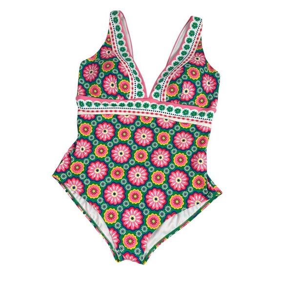 Boden Porto V-Neck Size 16-18 Long One Piece Swimsuit Multi Flower Print - Picture 3 of 11